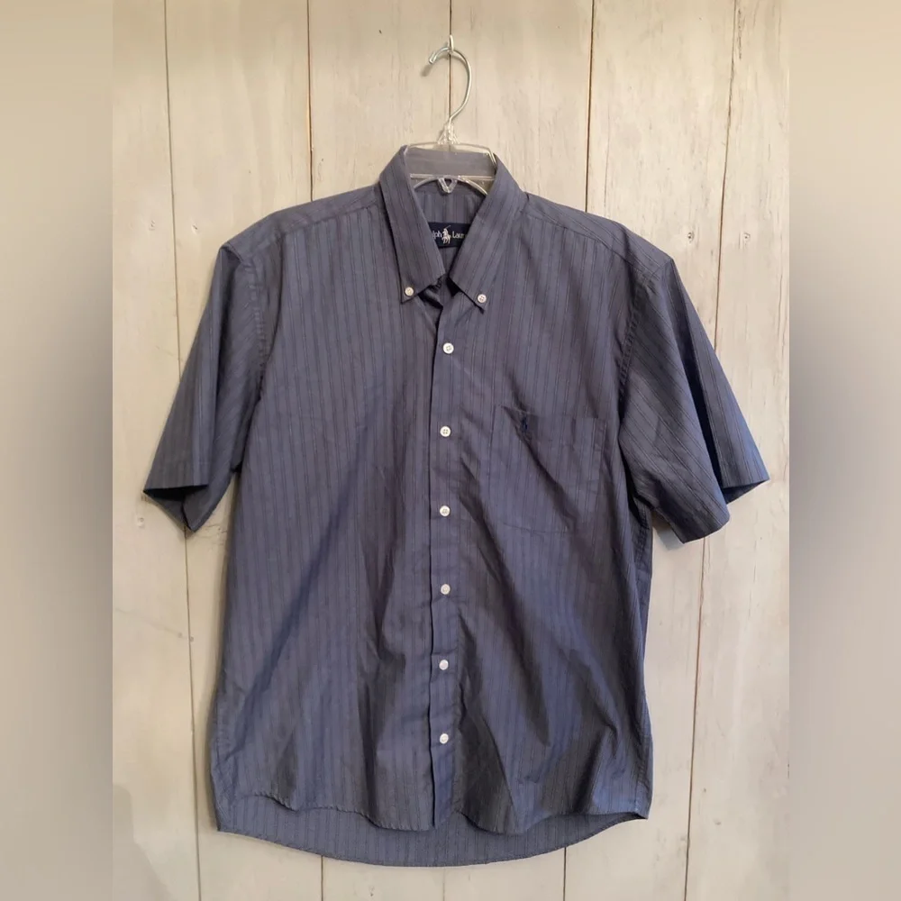POLO RALPH LAUREN mens BLAKE stripe short sleeve button up shirt blue Sz-LG